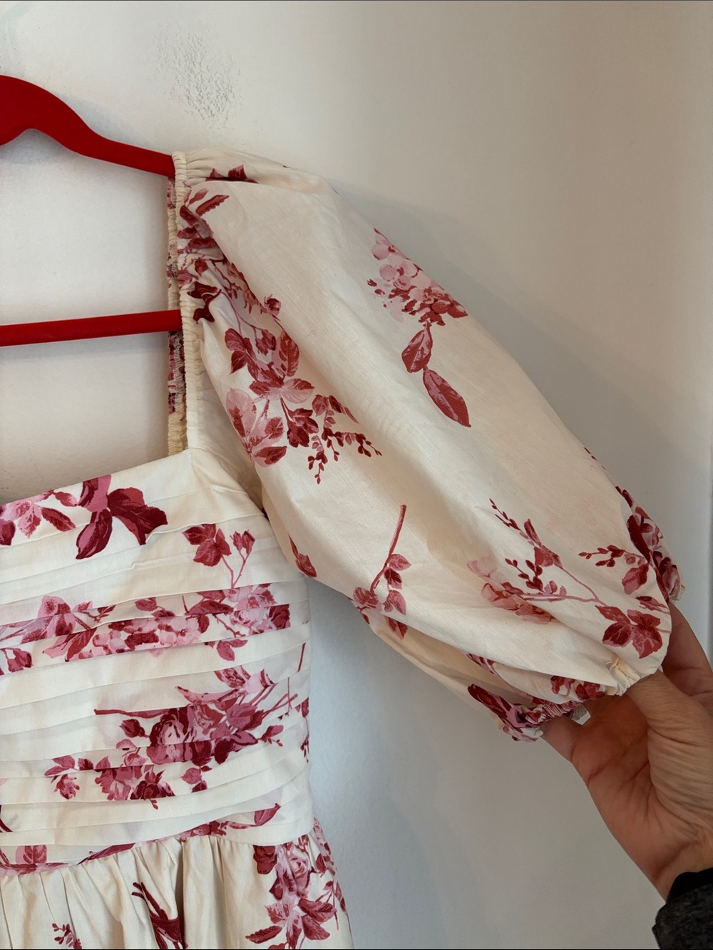 Abercrombie Emerson poplin Floral Puff-Sleeve Midi Dress Cream Rose Women LG EUC - Picture 6 of 12